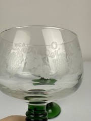 2 Green Etched Grapevine Design Beehive Stem Roemer Wine Glasses France