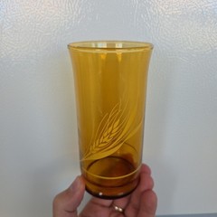 Vintage 5 3/8” Libbey 12 Oz. Amber Wheat Pattern Glass Tumbler