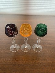STUNNING SET(3) VTG Lausitzer Multicolored Cut To Clear Crystal Cordials 5.25″H