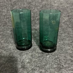 Vtg Anchor Hocking Essex Teal Green 10-Panel Tea/Highball Glasses 5.75″ Pair *