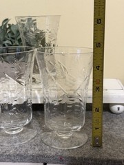 Set of 4 Vintage Etched Floral Footed Juice Glasses 4 1/2″ Tall