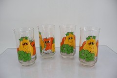 Vintage Nancy Lynn Anchor Hocking Smiling Fruit Tumbler Glasses Set of 4 1970s
