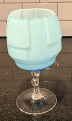 Art Deco Blue Opaline Murano Style Twisted Stem Glass Goblet MCM Hand Blown 8in