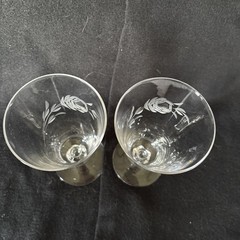 VINTAGE FOSTORIA «ROSE » PATTERN ICED TEA GLASSES MOUTH BLOWN & HAND CUT Set Of2