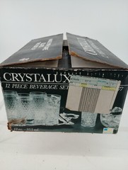 Vintage Crystalux 12 Piece Beverage Set Waffle Crosshatch 5.5” h 12 oz (60077)