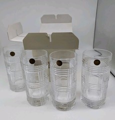 NEW w/ TAGS Ralph Lauren Signed Glen Plaid Crystal Highball Set of 4