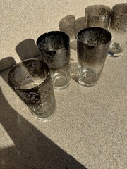 Vintage VITREON QUEENS LUSTERWARE Highball Glasses Silver Fade Barware 6pc