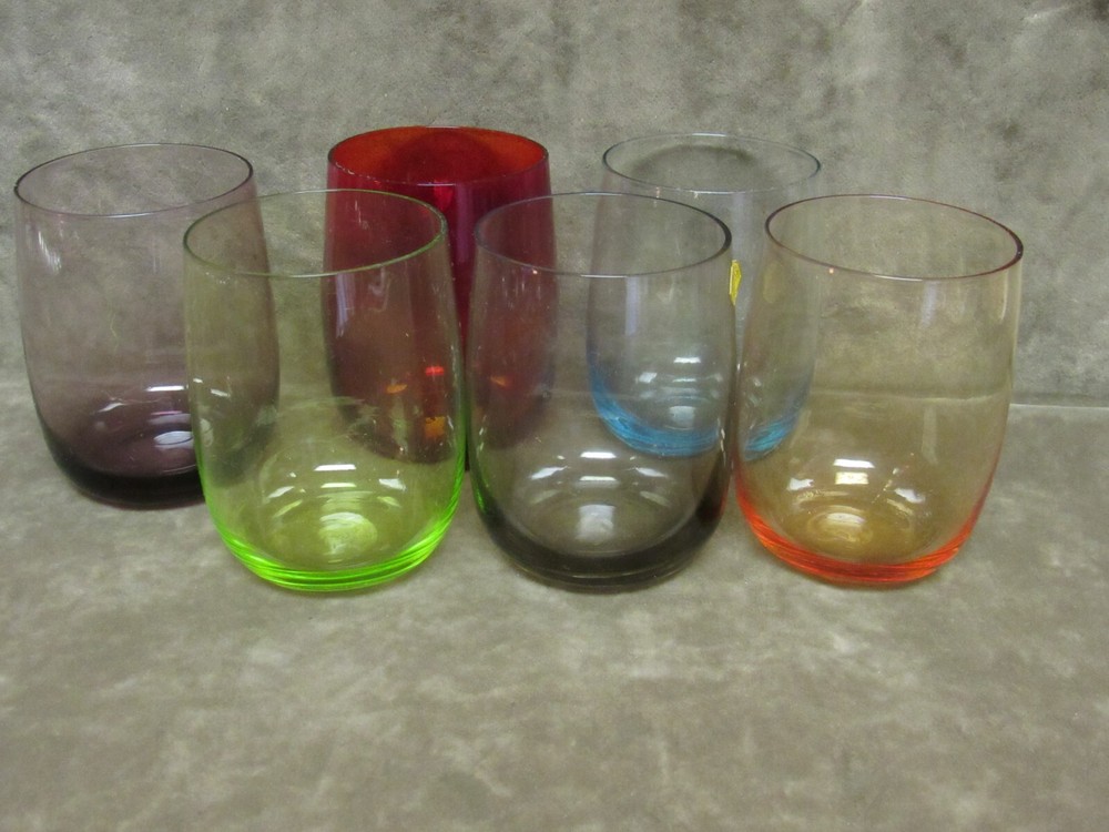 Vintage OHARA Glass/Crystal Thin Blown Small Tumbler Lot Red Blue Green Italy
