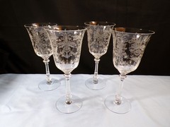 Set of 4 Heisey Clear Glass Orchid Water Goblets 8 1/4″ Tall