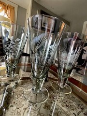 4 Lenox Crystal Etchings Smoky Green Water Or Ice Tea Glasses – Very Pretty!