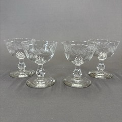 Libbey Wheat Tall Sherbet Champagne Glasses Set of 4 1/4″ Stem 3003 Gray Cut