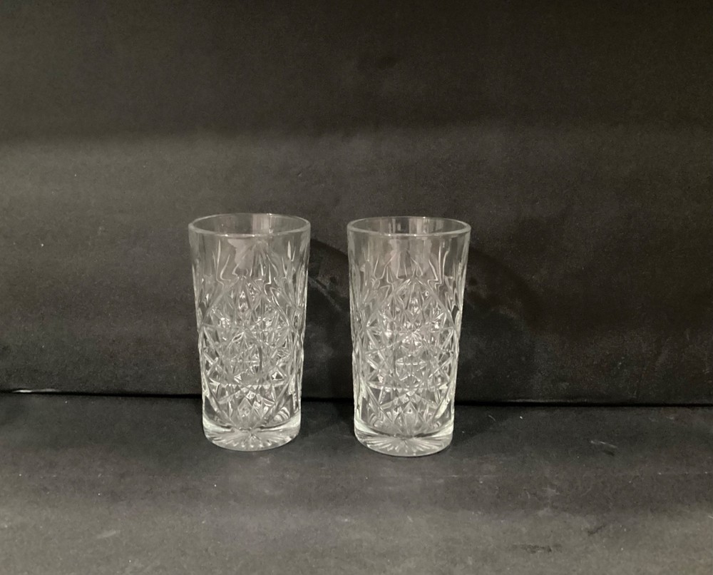 Libbey USA Hobstar Tall Highball Clear Glasses Set of 2 Star of David Cut