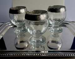 VTG Set 3 Greek Key Silver Rim Footed Sherbet Dessert Cups Goblets Glasses