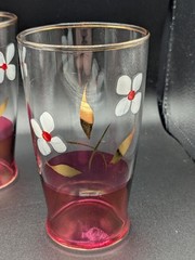 Vtg Bartlett Collins 3 Pc Tumblers Handpainted Dogwood Flowers With Gold Trim…