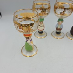 Vintage Goebel Hummel Figurine Stem 4 Wine Glasses, 14K Gold Trim, Germany