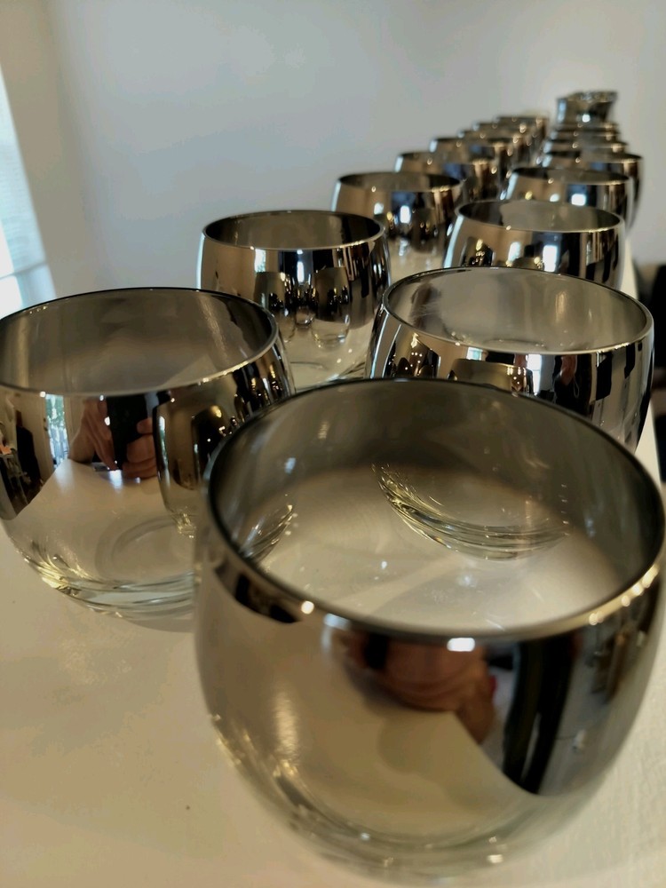 Queen’s Lusterware Silver Fade MCM Barware 24pc Roly Poly Shrimp Glasses