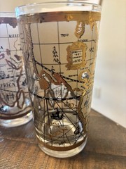 4 Cera 22k Gold Highball Glasses Set MCM WORLD ATLAS maps Vintage Olde World EX.