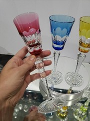 8″ Cocktail Glasses Blue red amber green Cut to clear Crystal Ajka Lynn Linne