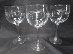 Palm Tree Cut Crystal Red Wine Balloon Set of 3 Goblets