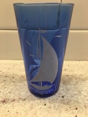 Sailboat Cobalt Tumbler By Hazel Atlas~4 15/16” Tall~2 1/2” Across At Top