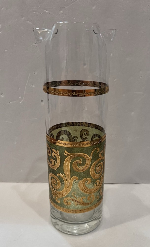 Culver Toledo Green Gold Swirl Stunning Large Matching Pitcher MCM