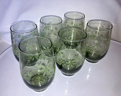 Set of 6 Libbey Mint Bouquet Glass Tumblers Vintage Avocado Green Retro Embossed