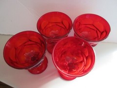 SET OF 4 VINTAGE FOSTORIA ARGUS Ruby Red Champagne Tall SHERBETS 5”