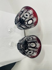 Deep Ruby RED Wine Stems Pair Crystal Karl Klokotschnik Zwiesel Germany 9.75in