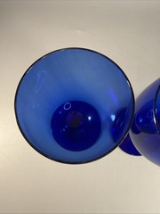Set Of 2 Cobalt Blue Crystal Water Goblets 5.25” Tall 10 Oz. Pedestal Glasses