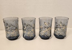 Vintage Libbey Bolero Dusky Blue Dragonfly & Wheat Glass Tumblers / Set of 12