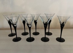 Elegant Fostoria Black Stemmed Tulip Shaped Martini Glasses Set of 2