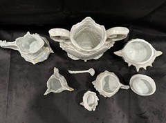 Antique Royal Bayreuth Conch Shell Iridescent Set &Victoria Czecho-Slovakia Vase