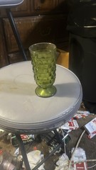 Indiana Glass Whitehall Cubist Avocado Green Footed Tumbler 6″ MCM