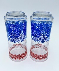 Libbey Red White Blue Lace Pattern Tall Drinking Glasses Set Of 2.