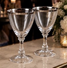 VTG Fostoria Platinum Ring Rim Crystal Martini Bar Glass MCM Set 2 Wedding Gift
