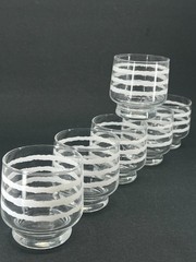 5 Pier 1 Imports White Bands 8 Oz Old Fashioned Glasses Set Clear Tumblers VTG