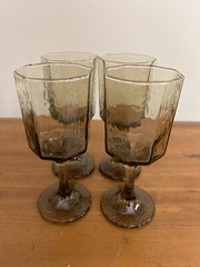 SET 4 VTG LIBBEY FACETS TAWNY BROWN Juice Cordial GLASS OCTAGON Pedestal 4.5”