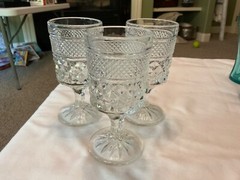 3 Vintage Anchor Hocking Wexford Wine Juice Goblets 5 3/8″ Tall Clear Glass