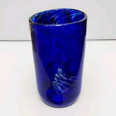 Studio Art Glass Cobalt Blue Tumbler Dichroic Applied Crest Hand Blown Pontil