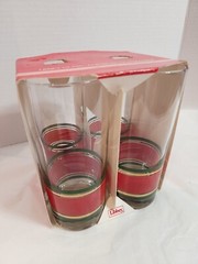 Vintage Libbey Holiday Stripes Cooler Glasses Red Green Gold Tumbler 15oz 6.25″