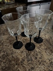Vintage Luminarc Octime Set Of 4 Black Stem Wine Glasses 8 1/8 in tall France