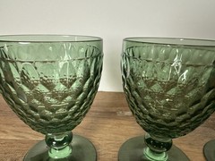 Villeroy & Boch Green Crystal Goblets Set of 4 Textured Wine Water Glasses