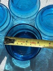 Vintage Anchor Hocking Blue Flair 3” Rocks Glasses Lot Of 5 Stackable Aqua