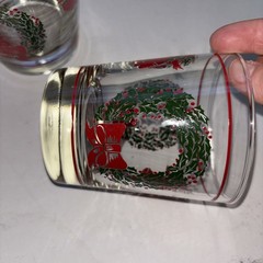 VTG Libby Christmas Holly Berry Ribbon Gold Rim Low Ball Glasses Set of 4 MCM