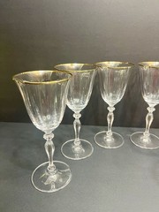 Mikasa Allegro Gold Wine Glasses Set 6 Crystal Gold Rim Goblets 7.5” EUC