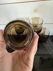 Vintage Smoke Brown Tawny MCM Tulip Shaped Rocks Whiskey Juice 6 – Glasses GUC