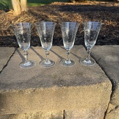VTG Set~4 Stem Crystal Cordial/Sherry/Apertif Glasses Moon & Leaf Pattern 2 Oz