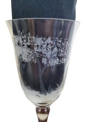 Vintage Etched Victorian Water Goblet Wine Glass Pair Romantic Couple Fountain