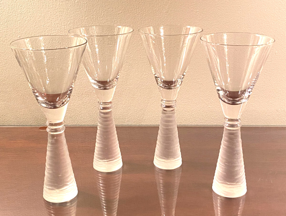 Z Gallerie Textured Glass Frosted Stem WINE MARTINI Glasses 8 1/4″ Tall Set of 4