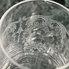 Import Associates Clear Etched Glass Cascade Champagne Flute Multifaceted Ball